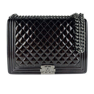 Chanel CHANEL Shoulder Bag Boy Large Patent Leather Black Women's z10293
